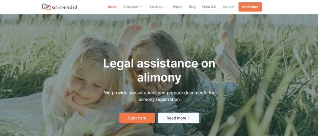 Alimony website screenshot